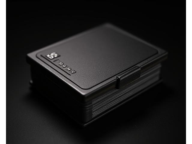 Sturdy black deck box holding a stack of playing cards